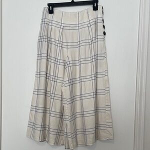 Anthropologie Maeve Cream Plaid Linen Blend Pleated Culottes size 4